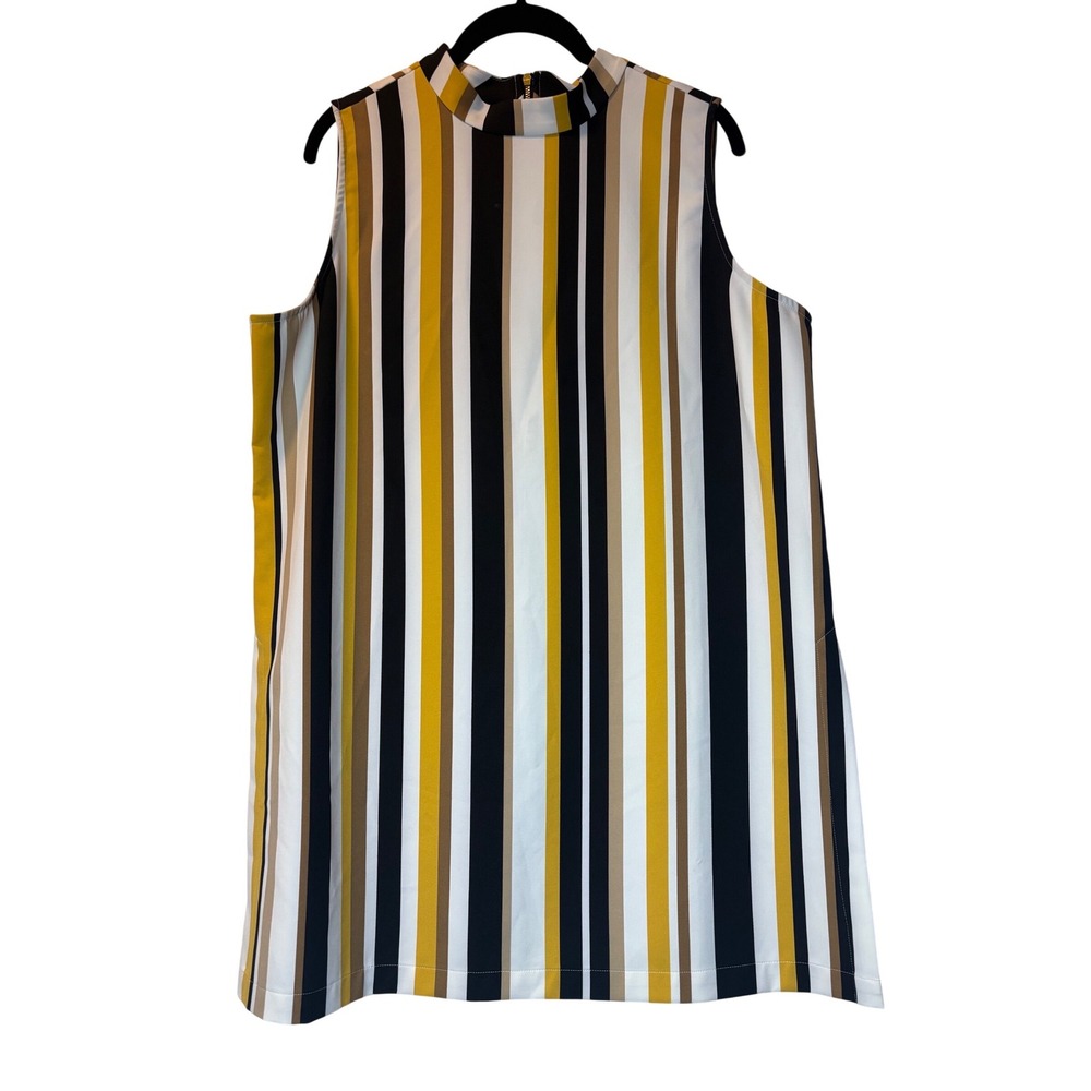 Chico's Black Label Vintage Striped Mock Neck Tunic Top w/ Gold Zip‎ - Size 2/Lg